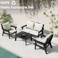 thumbnail image 6 of FOOWIN 4-Piece Patio Furniture Set, HDPE Outdoor Conversation Set with 4 Seating & Cushions, Perfect Patio Sofa Set for Garden, Porch, Backyard, Black Frame with Beige Cushion, 6 of 6
