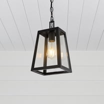 JONATHAN Y Glendale 6.75" 1-Light Farmhouse Industrial Iron/Glass Outdoor LED Pendant, Black/Clear