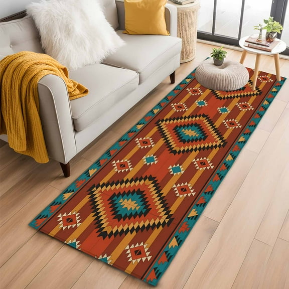 Farmhouse Aztec Kitchen Runner Rug 2x6 Washable Runners for Hallway Non Slip Southwest Brown Geometric Retro Large Area Rug Indoor Floor Carpet for Bathroom Laundry Entryway Bedroom Living Room