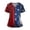 Blue, variant on USA 250th Anniversary Scrubs Top for Women - Floral Patriotic V-Neck Nursing Uniform with Pockets, Ombre Gradient Short Sleeve Tunic White XXL