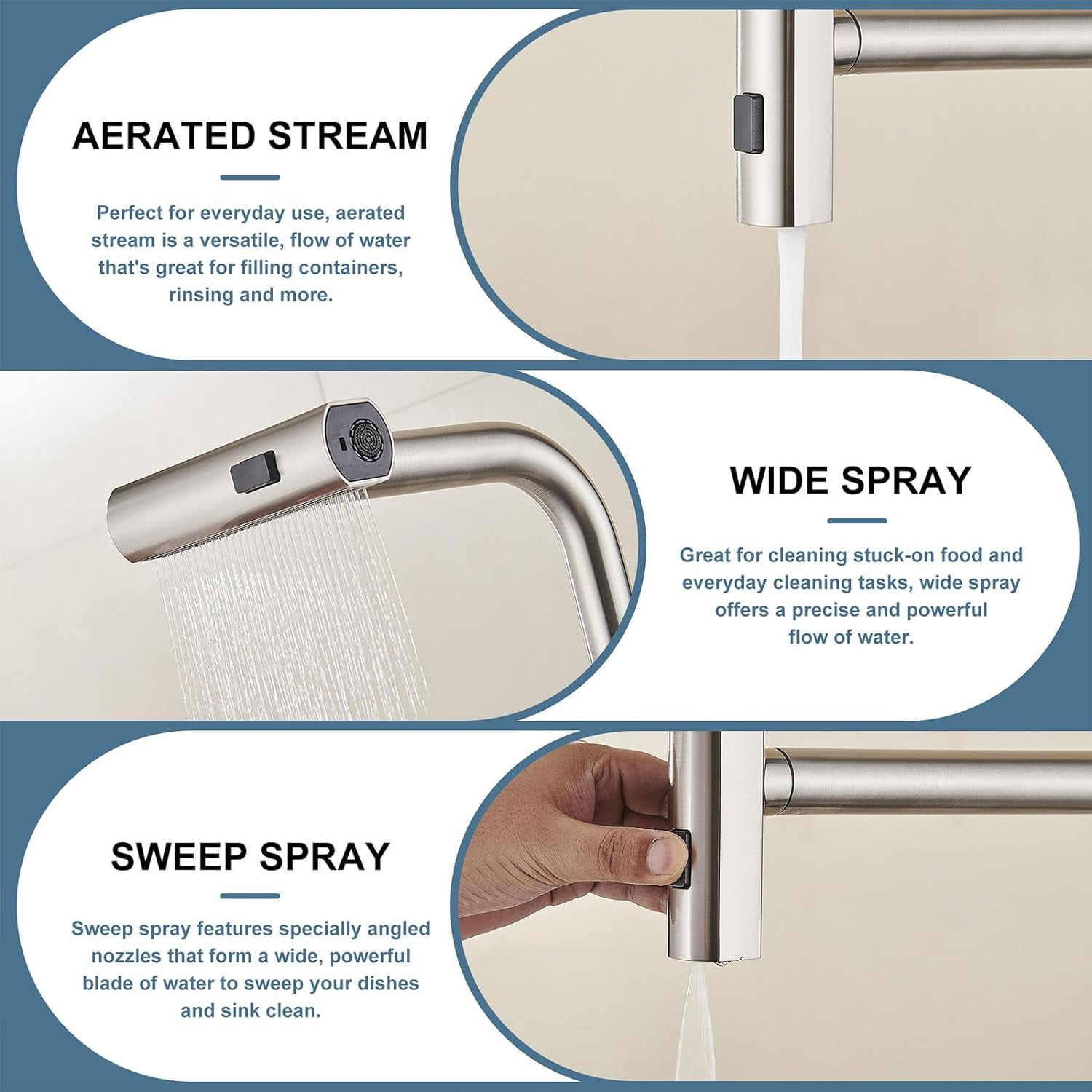 Kitchen Faucet with Pull Down Sprayer, Brushed Nickel Waterfall Touch Single Hole Handle Stainless Steel Kitchen Sink Faucets, Commercial Modern Faucets for Pull-Down Sprayer Kitchen Sinks