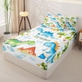 thumbnail image 2 of Metsweet Watercolor Dino Zipper Twin Comforter Sets with Fitted Sheet and 2 Pillowcases, Volcano Palm Tree Zipper Bedding Set, Blue Green White,4-Piece, 2 of 6