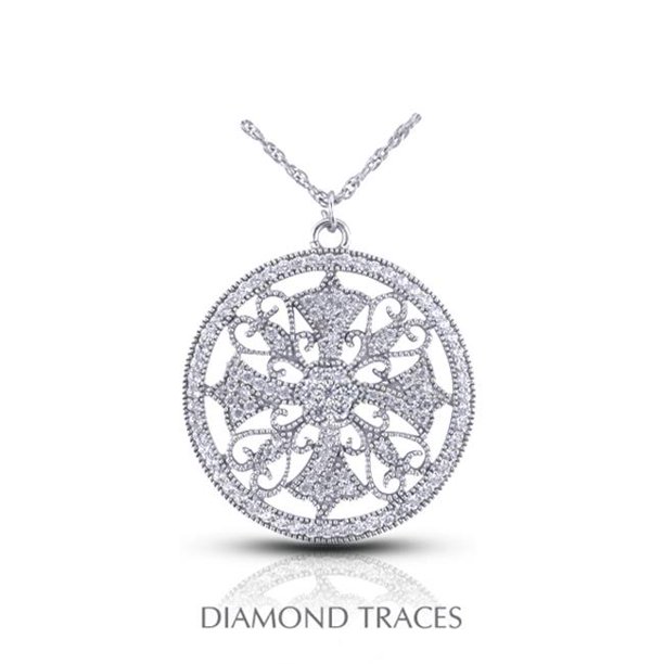 Diamond Traces 0.56 Carat Diamants Naturels Totaux 14K Or Blanc Pavé Cercle de Réglage avec Pendentif de Mode Milgrain