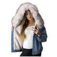 thumbnail image 2 of Women's Winter Lined Denim Overcoat with Hood Long Sleeve Thickened Jacket for Cold Weather Comfort and Pockets, 2 of 2