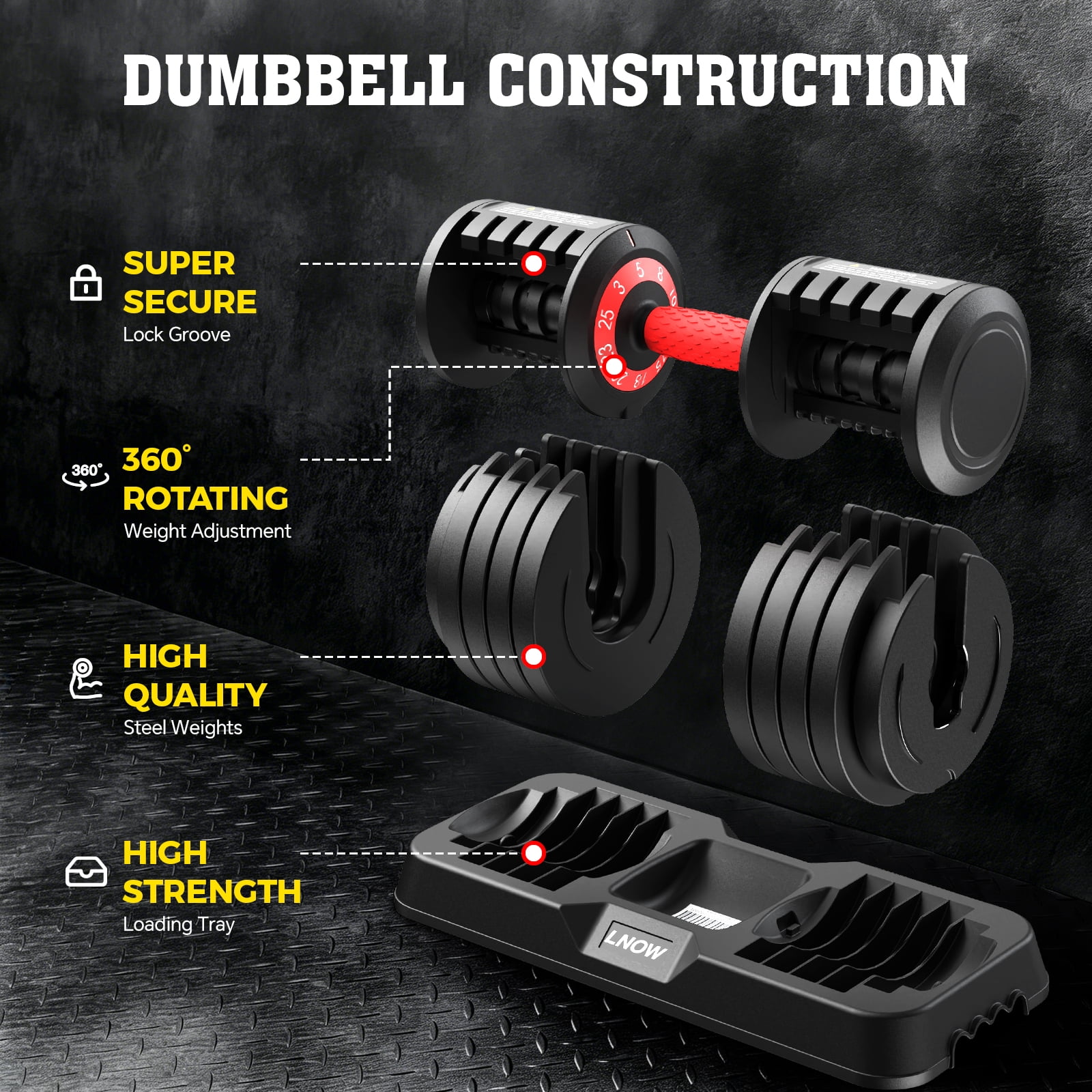 LNOW 25lbs (1 Pair) 10-in-1 Quick Select Adjustable Dumbbells, Dumbbell Weights 3/5/8/10/13/15/18/20/23/25lb with Anti-Slip Hand Suitable for Home Gym Exercise Equipment