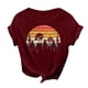 thumbnail image 1 of Gibobby Playera de Manga Corta con Cuello Redondo Camiseta informal Vintage con estampado sol para mujer, camiseta manga corta Color sólido con estampado acampada(Vino,CH), 1 of 5