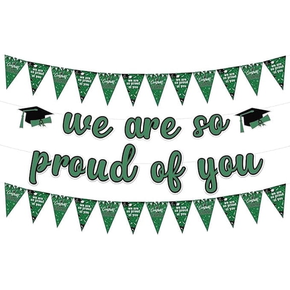 We are So Proud of You Banner, Green Black Graduation Pennant Banner Decorations 2026, Congrats Grad Triangle Hanging Flag, Class of 2026 Graduate Ceremony Party Supplies