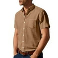 thumbnail image 2 of Hogleaql Linen Shirts for Men Button Down Short Sleeve Casual Shirt Wedding Cotton Loose Fit T-Shirt Trendy Summer Tops Earthy Yellow XL, 2 of 8