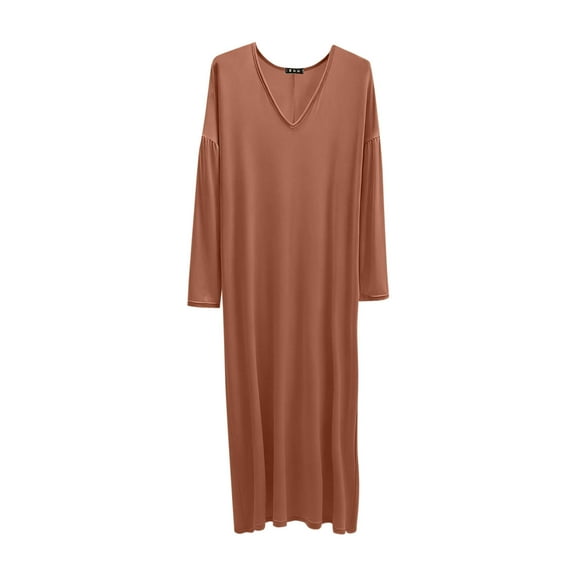Women's Soft Modal Nightgown Loose V Neck Long Sleeve Sleepdress Fall Winter Pullover Lounge Nightdress