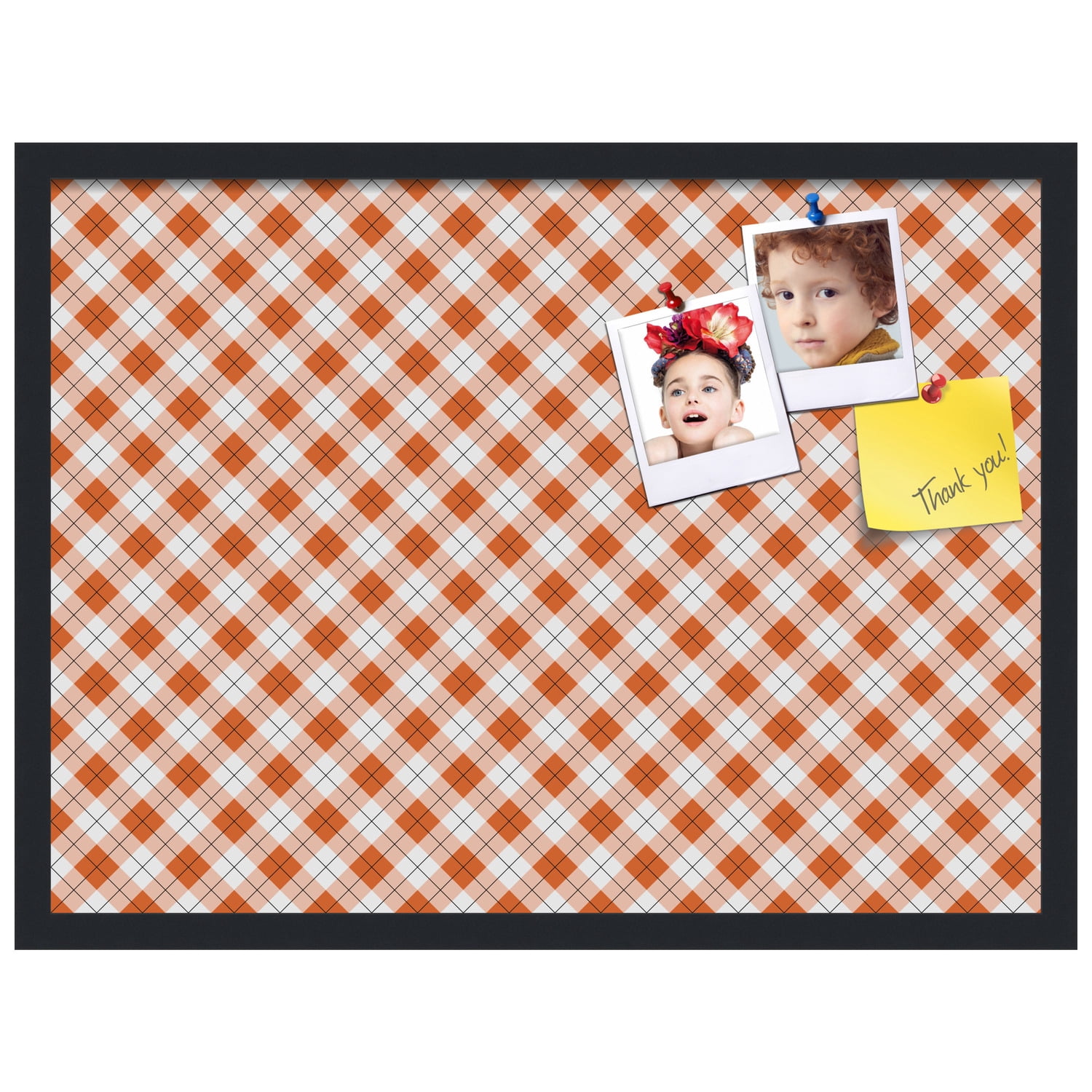 PinPix ArtToFrames 25x18 Custom Cork Bulletin Board Argyle Burnt Orange   Poster Board Has a Fabric Style Canvas Finish, Framed in Satin Black (PinPix-634)