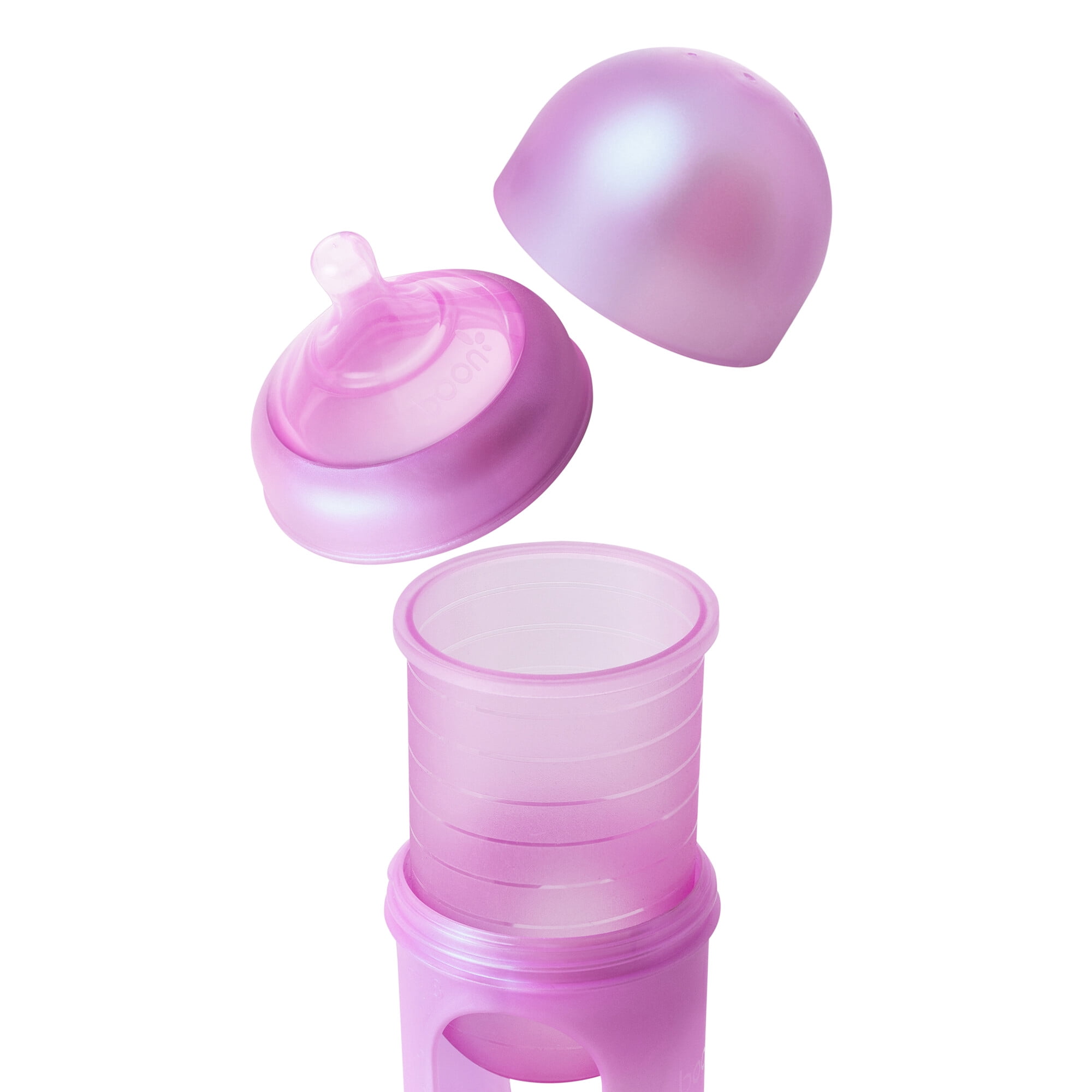 Boon NURSH® Reusable Baby Bottles with Platinum Food-Safe Silicone – Stage 2 Medium Flow – 8oz – Pink Iridescent (3pk)