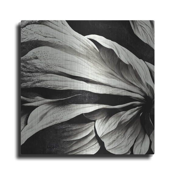 Luxe Metal Art 'Flowers Black White 9' by Ray Heere, Metal Wall Art, 24"x24"