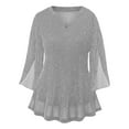 thumbnail image 3 of ZACPNCV Girls Solid Color Sparkle Top Mesh Glitter Fabric V Neck Three Quarter Sleeve Blouse for Birthday Party Celebration Tween, 3 of 5