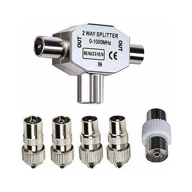 CHAO Divisor de antena Divisor de antena en forma de T Divisor de antena de 2 vías 2 Coaxial DVB-T/BK 0-1000 MHz Acoplador de alimentación de TV