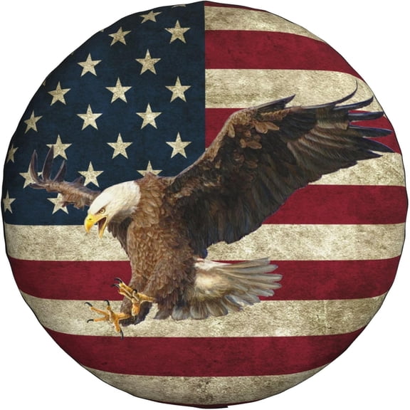 Spare Tire Cover for RV Camper Trailer Bald Eagle American Flag, Weatherproof Universal Wheel Cover for RV Travel Trailer Camper Truck 14 inch