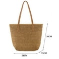 thumbnail image 2 of Women Hand-woven Solid Color Handbag Beach Large Capacity Top-handle Bag Light Brown, 2 of 6