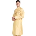 thumbnail image 5 of SKAVIJ Art Silk Kurta for Men Embroidered Indian Party Casual Shirt Medium Beige, 5 of 6