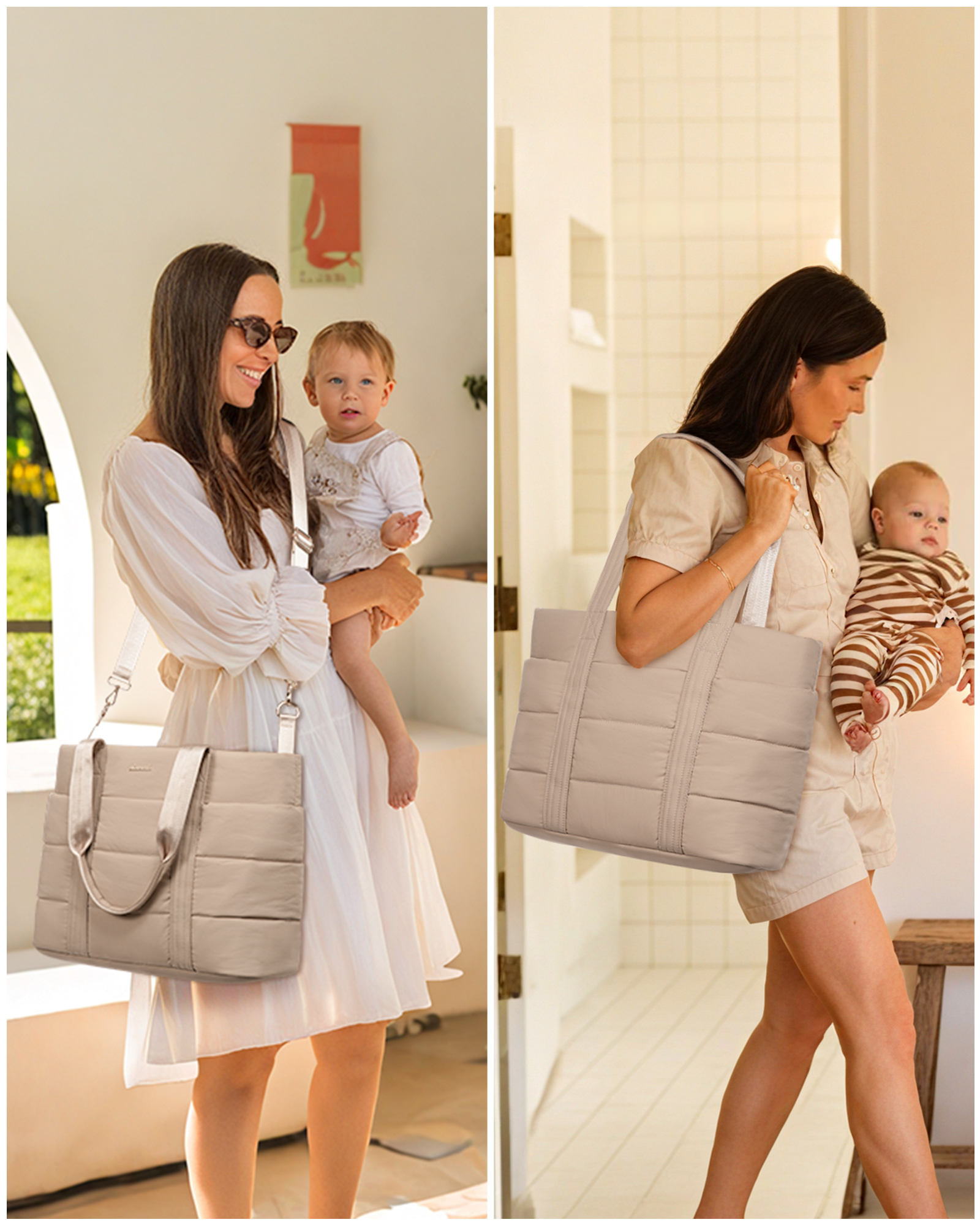 Lovevook Diaper Bag Tote,Fashion Mommy Tote Bag Work Travel Diaper Bag Fit up to 15.6inch Laptop Chic Puffer Fabric Soft & Comfortable