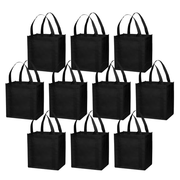 Reusable Grocery Tote Bag for Shopping - 10 Pack - Small Foldable Bags – Black