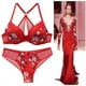 thumbnail image 1 of Conjunto de sujetador de espalda hermosa de gran tamaño Conjunto de ropa interior francesa de encaje sexy estampado para mujer, 1 of 5