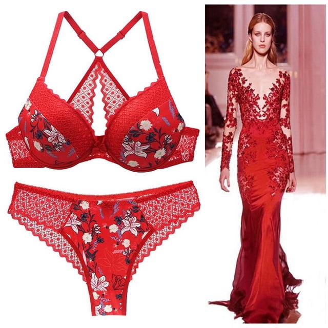 Conjunto de sujetador de espalda hermosa de gran tamaño Conjunto de ropa interior francesa de encaje sexy estampado para mujer