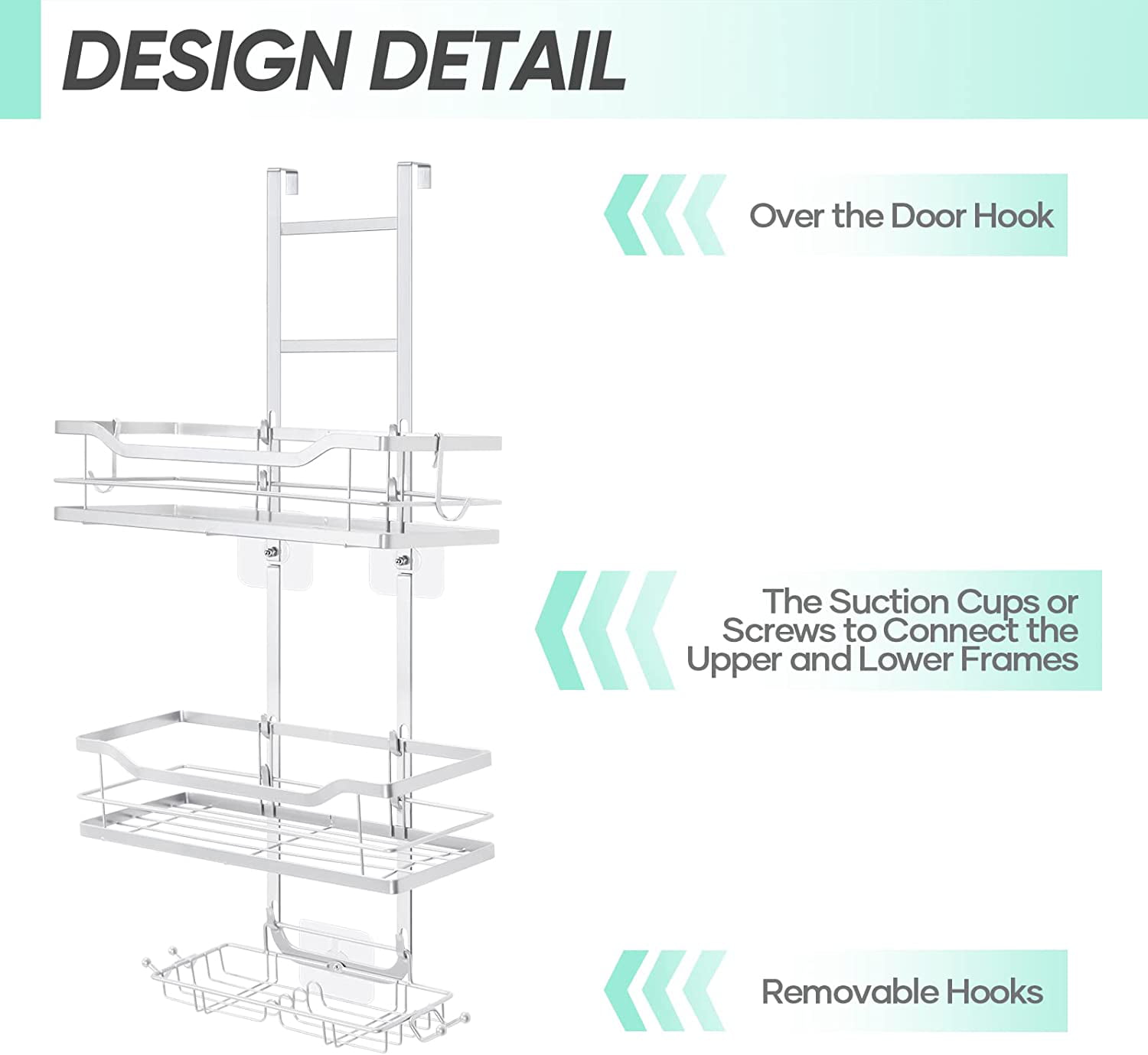 FORESTSUN Over Door Shower Caddy, 2-Tier Stainless Steel Bathroom Shower  Organizer with Soap Holder and Hooks, No Drilling Rustproof Hanging Shower
