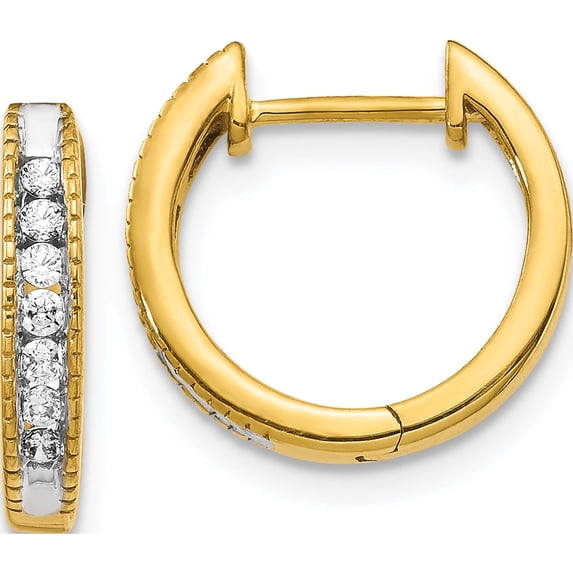 14K Yellow Gold Diamond Hinged Hoop Earrings (12 X 14) Made In India em5360-020-ya