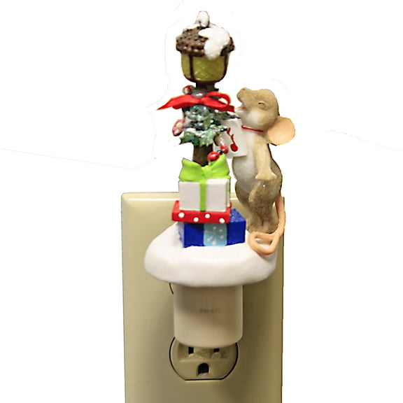 Roman 134202 Flicker Flame Caroling Mouse Nightlight, 6.2-inch Height, Polyresin