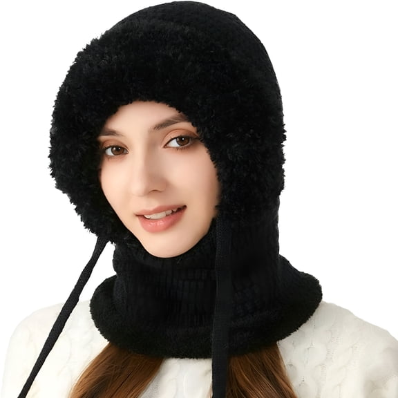 DESIGNICE Knit Winter Hat for Women Beanie Balaclava Face Mask Warm Ski Mask Cold Weather Bike Cycling Neck Warmer