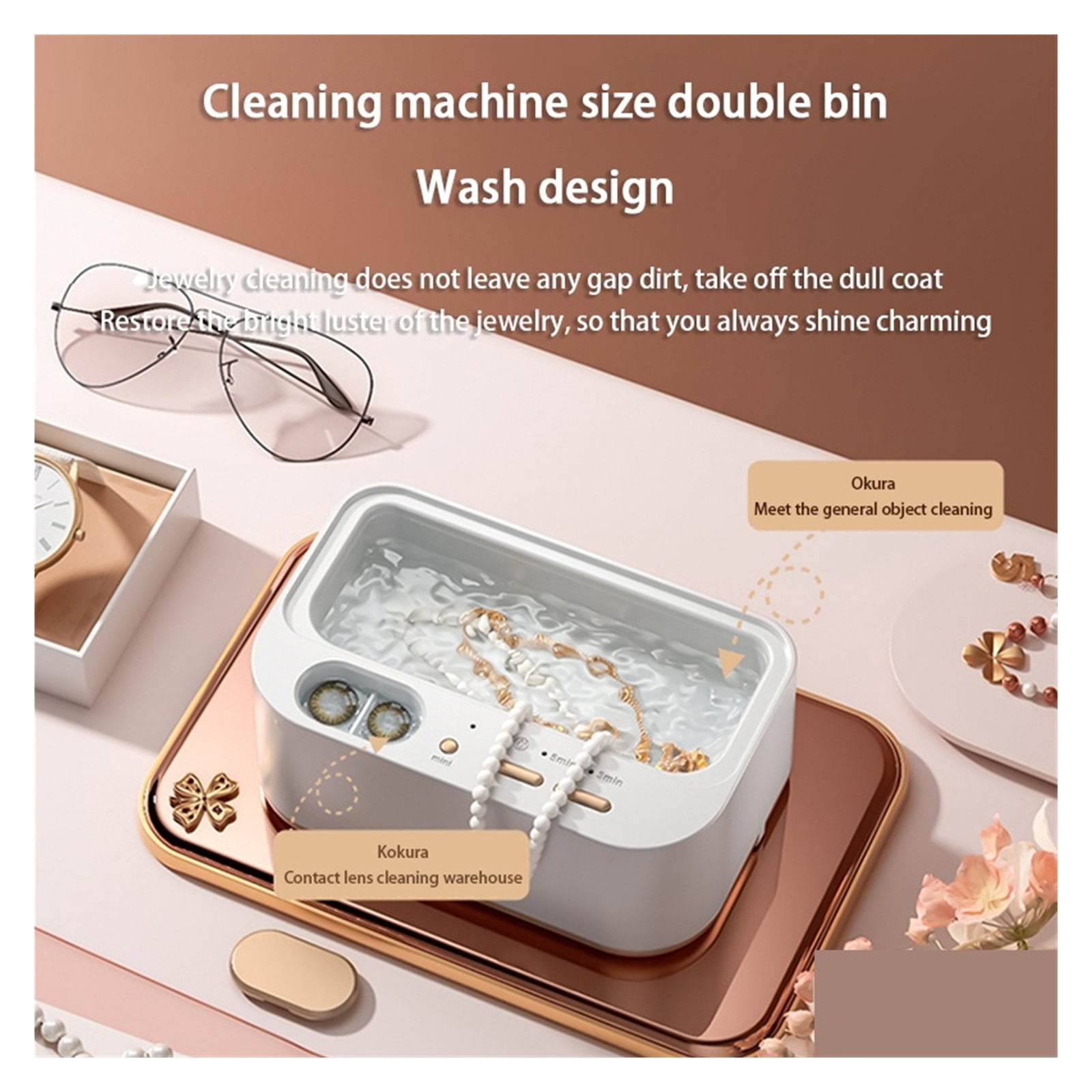 Ultrasonic Cleaner Portable Household Cleaning Machine Jewelry Glasses High Frequency Ultrasonic ,Convenient to Use