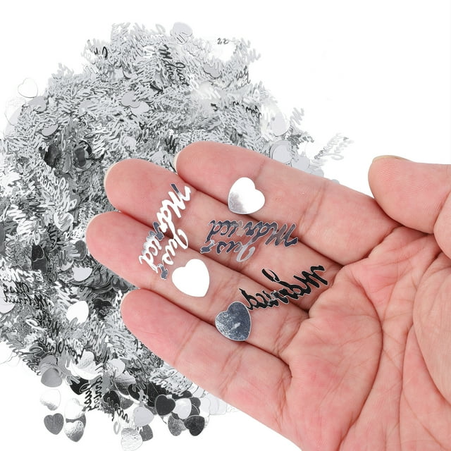 Confettis en Forme de Cœur Juste Mariés, Décoration de Mariage 100g, Matériau PVC