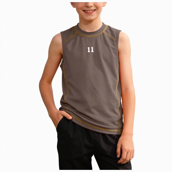 larppty Boys Compression Shirt Sleeveless Youth Basketball Football Baseball Undershirt Quick Dry Kids Athletic Tank Tops(11-12 Years,Dark Gray)