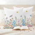 thumbnail image 3 of Spring Flowers Pillow Covers 2 Pack Watercolor Pink Blue White Floral Leaf Butterfly Dragonfly Pillowcase Waterproof Outdoor Throw Pillow Cover for Patio Garden Square Cushion 18”x18”, 3 of 9