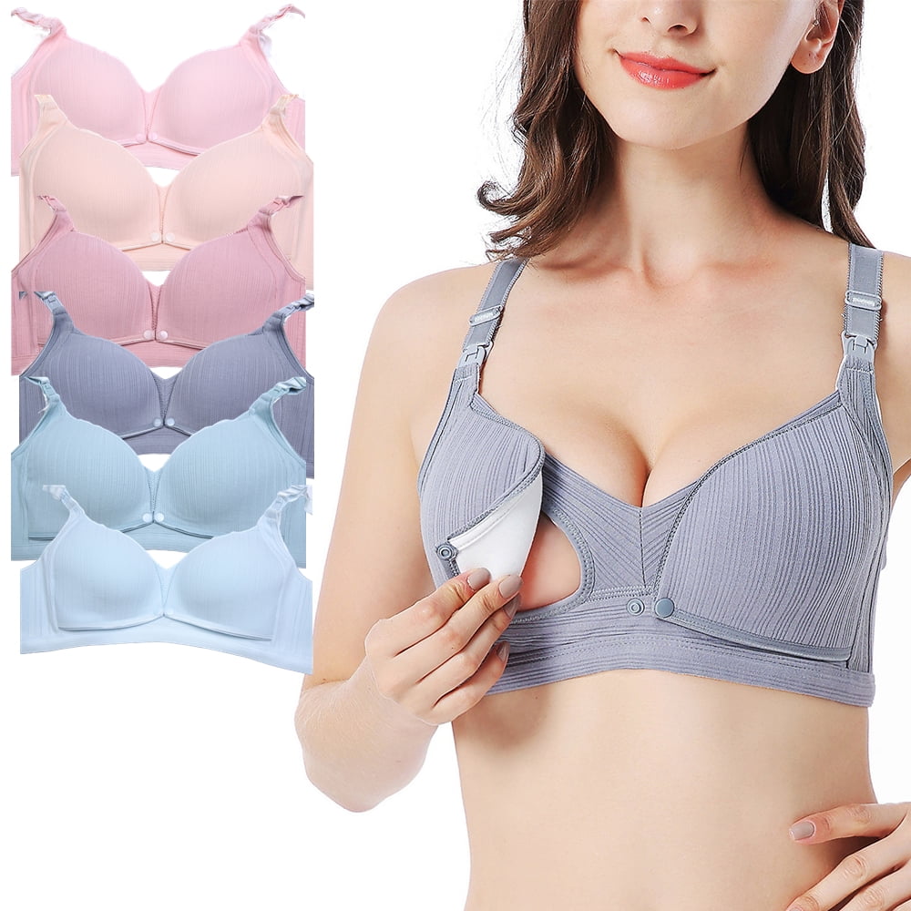 Nursing Bra Lightly Padded Supportive Breastfeeding Bra Massage Side  Collection Simple Skin-Touch Lined Grey M at  Women's Clothing store