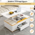 thumbnail image 3 of Lift-Top Coffee Table with 4 Storage Stools, Modern Space Saving Center Table with Foldable Top, Multi-Functional Adjustable Coffee Table for Living Room, Apartment, White, 3 of 8