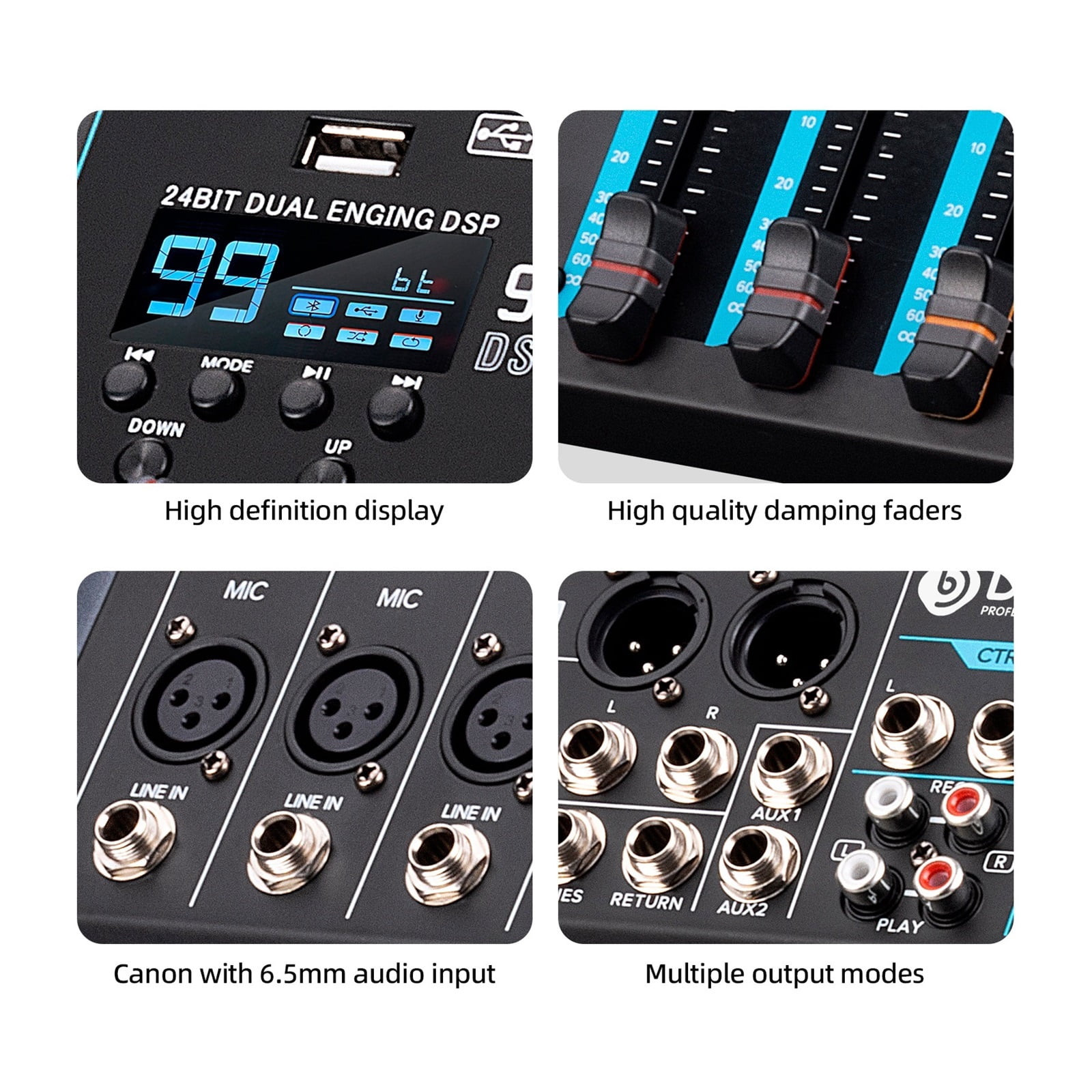 Forket 99 DSP FP-10 Mixer DJ Controller 10 Channels Reverb Recording Mixing With Bluetooth 5.0 Professional Performance ,Easy to Operate