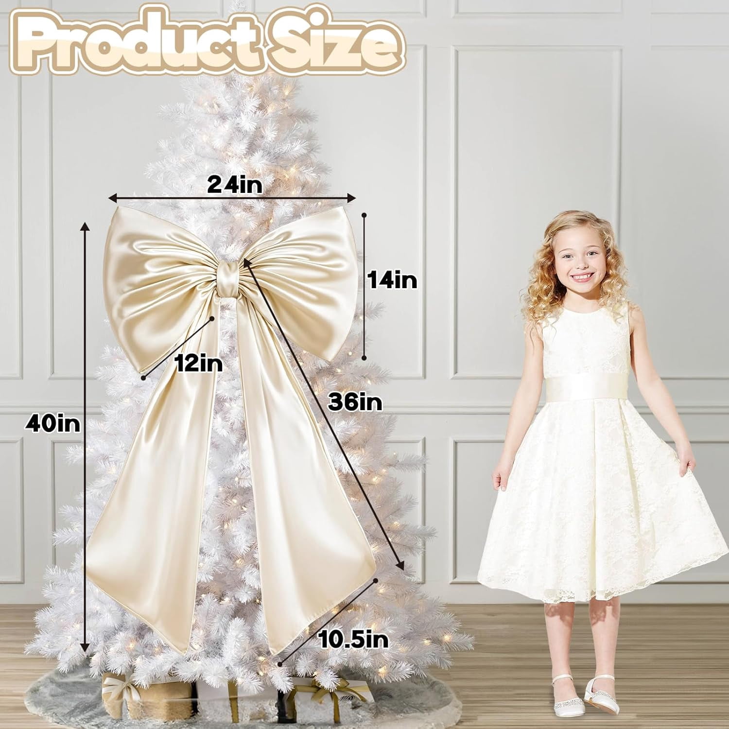 Giant Bow Decoration Big Cream White Large Coquette Bow for Backdrop Birthday Party Room Wall Wedding Bride Decor, Ribbon Tie Hanging Gift Coquette Wall Decor (Satin, Internal Stability Layer)