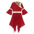 thumbnail image 2 of TiaoBug Women 3/4 Flared Sleeve Asymmetrical Dance Dress Lyrical Liturgical Praise Top Overlay Tunic Burgundy XXL, 2 of 7