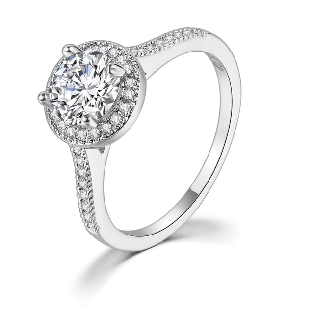Anillo de compromiso clásico europeo y americano para mujer, con microincrustaciones de circonita AAA, chapado en platino, joyería de diamantes