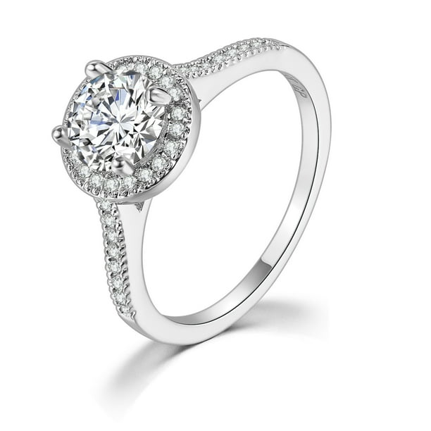 Anillo de compromiso clásico europeo y americano para mujer, con microincrustaciones de circonita AAA, chapado en platino, joyería de diamantes