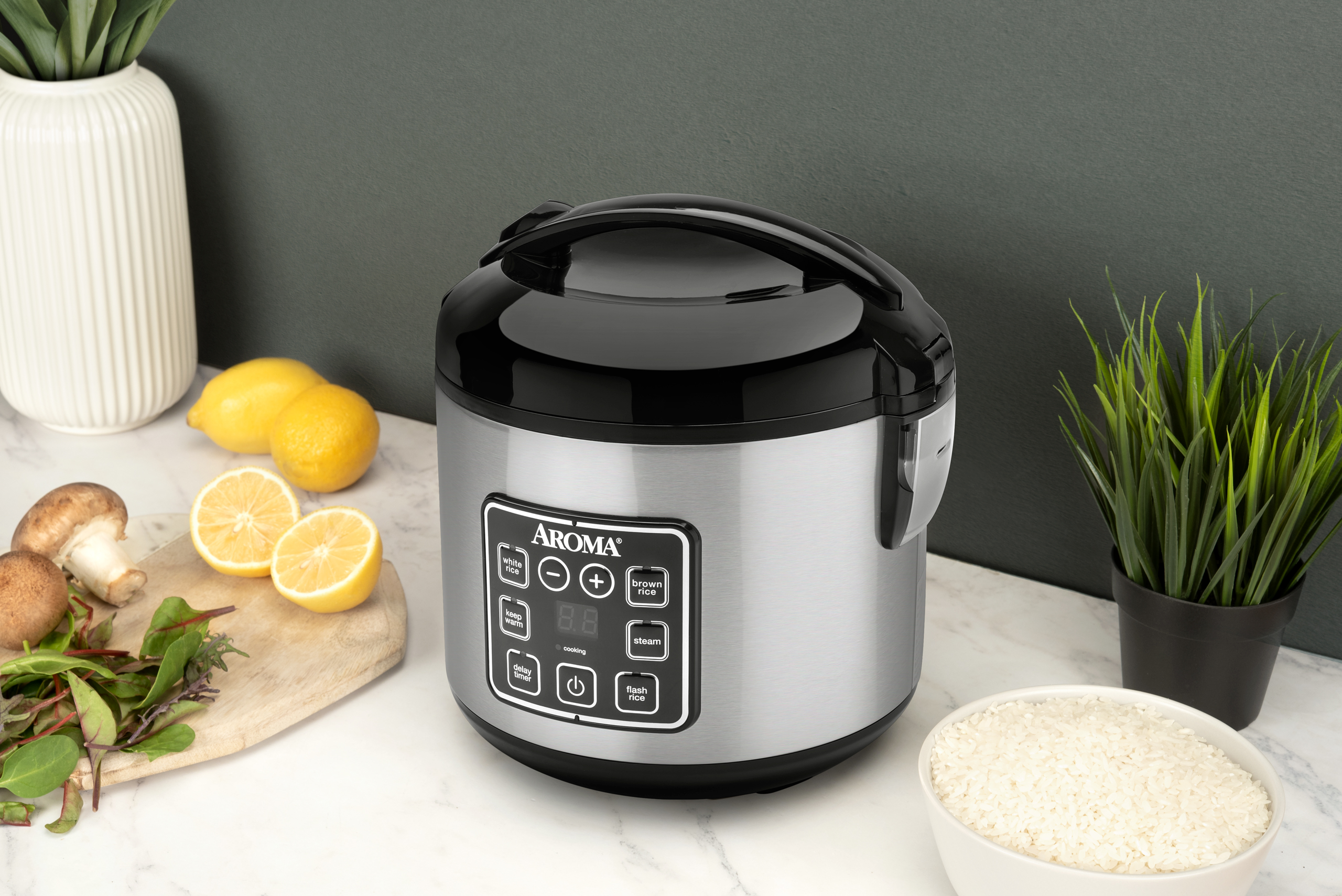 Aroma 8-Cup (Cooked) Rice & Grain Cooker, Steamer, New Bonded Granited Coating - image 5 of 10