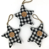 Black & White Mini Buffalo Plaid Homespun Fabric Star Christmas Ornaments - Set of 3 by JCS
