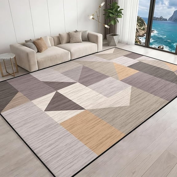 Geometric Modern Area Rug Vintage Minimalist Rugs, Patchwork Geometric Print Carpet Neutral Non-Slip Living Room Mat, Washable Low-Pile Rug for Bedroom Office 3 x 4ft