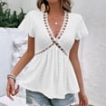 thumbnail image 2 of BangWanChi Blouses for Women Dressy Casual Clearance Womens Spring Outfits Casual V Neck Short Sleeve Solid Color Shirts Lightweight Fashion Tunic Pullover Blouse, 2 of 5