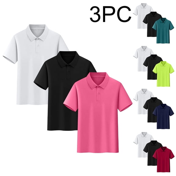 Lumosvexa Boys School Uniform Polo, Lightweight Henley Neck Short Sleeve Casual Summer Comfort Shirts 3 Pack Pink 10-12