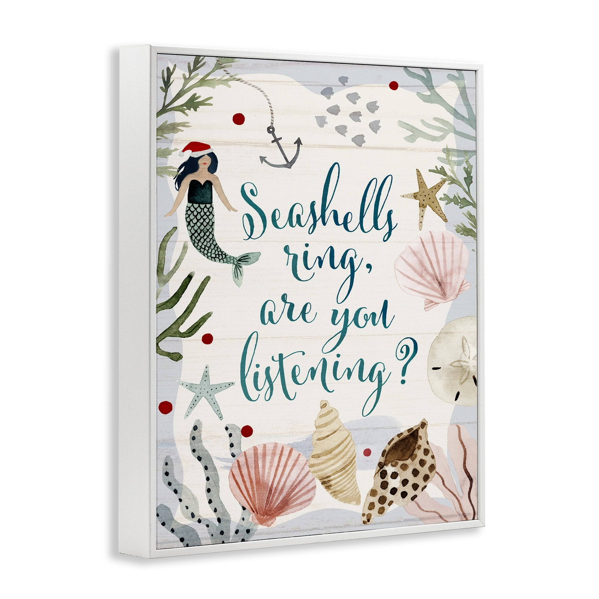 Stupell Industries Seashells Ring, You Listening Phrase Nautical Beach Christmas, 24 x 30,Design by Victoria Barnes