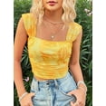 thumbnail image 4 of Women'S Floral Print Square Neck Tank Top Slim Fit Vacation Crop Tops Yellow S, 4 of 7