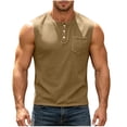 thumbnail image 5 of Men's Waffle Knit Henley Tank Top, Button Front with Chest Pocket, Breathable Sleeveless Shirt for Gym, Workouts and Muscle Fit Casual Wear, Big and Tall Sizes S-3XL Khaki, 5 of 9