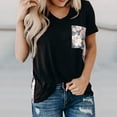 thumbnail image 2 of Jamicy Women' Tops, Tees & Shirts Gift for Women Women's Short Sleeve Printed Pachwork Pockets Blouse Tops Loose V Neck Shirts Short Sleeve Blouses with Pocket, 2 of 5