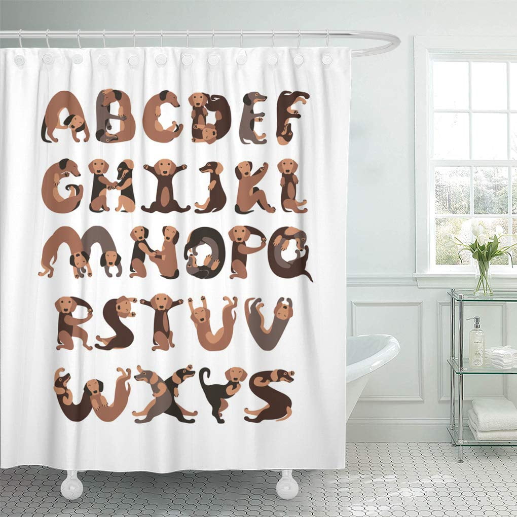 Cynlon Brown Abc Alphabet Letters In Shape Of Dachshund Dogs Bathroom Decor Bath Shower Curtain 60x72 Inch Walmart Com Walmart Com
